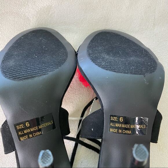 Qupid NWOB Fringe Wrap Tie Sandal Red Flowers Open Toe Stiletto Heel Size 6 - Picture 7 of 7